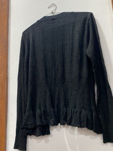 Black Ruffle Hem Cardigan