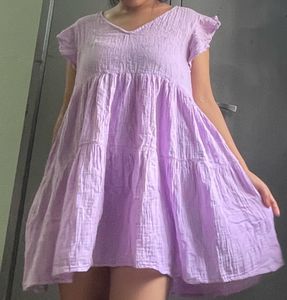 Cute Lavender Cotton Mini Dress