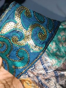 Royal Blue Silk &amp; Net Saree,Gold Pattern &amp;Sequnce