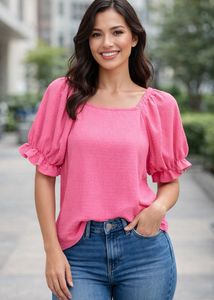 Pink Puff Sleeve Top