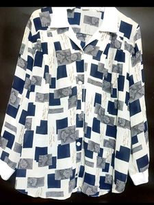 Blue, White, Check Print Top Like Shirt 38 Bust