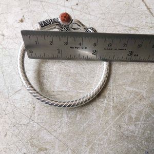 Pure Silver Oxidised Trishul Rudraksha Open Kada