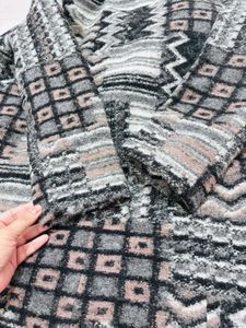 Patterned Coat with Faux Fur Hood