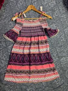Off Shoulder Dress Pink Orange 🧡🩷