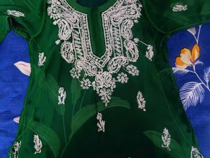 Chikankari Green Kurta With Inner