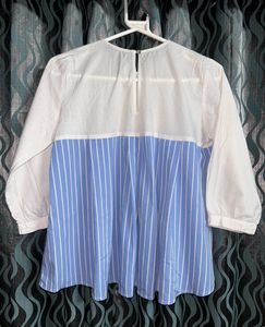 Sassafras Women Blue Striped Cinched Waist Top