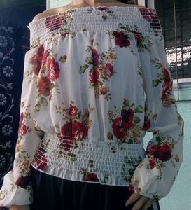 Floral Print Top &amp; Off shoulder Set