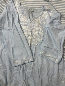 Sky Blue Chikenkari Kurta Short Length