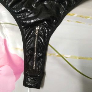 11 Black Zipper Thong