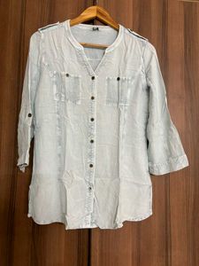 Denim Look Button-Down Top