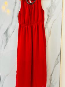 Red Dress Embellished Neckline