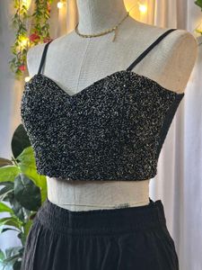 Black Embellished Crop Top