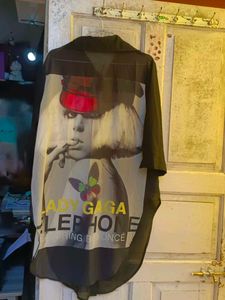 Lady Gaga Graphic Sheer Button-Up