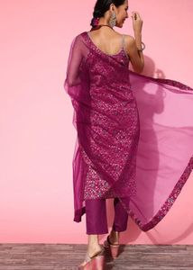 Inddus Magenta Embroidered Kurta Set