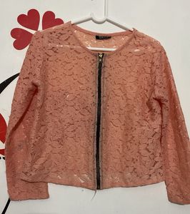 Mayra Peach Netted Lace Crop Top (Women)