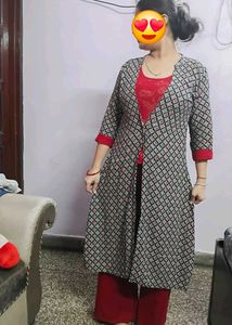Red Kurta Palazzo Set with Shrug