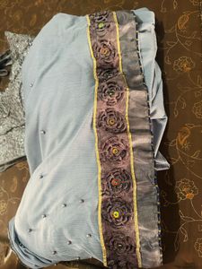 Grey Crepe Saree