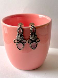 Silver Replica Earring Pink Stone