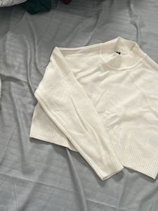 Crop White High Neck Sweater H&amp;m