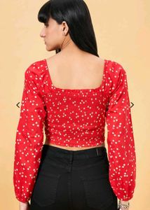 Red Crop Top &amp; Black Jeans Set
