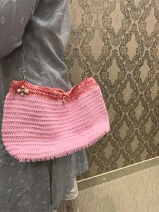 Handcrafted Pink Crochet Shoulder Bag