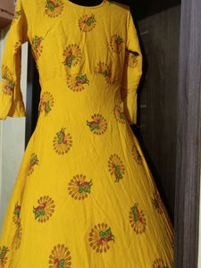 Yellow Floral Print Long Dress