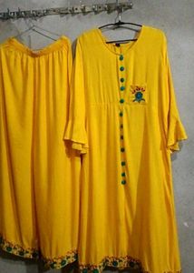 🔸 "Embroidered Slit Gown Kurti with Palazzo Set"