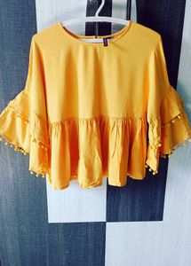Women Branded Solid Casual Mustard Peplum To