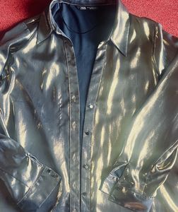Zara Metallic  Blue Over Shirt