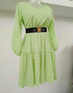 Lime Green Tiered Mini Dress with Belt