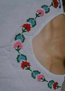 Floral Embroidered White Top