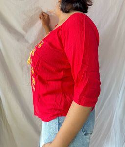 Red Embroidered Top