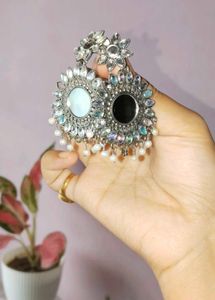Stunning Oxidised Silver Jhumkas with Pearls