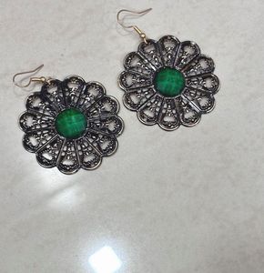 Green stone floral earrings
