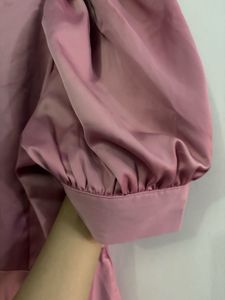 Pink Satin Puff Sleeve Dress