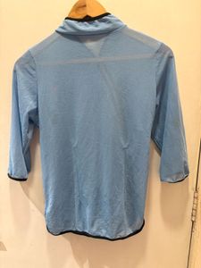 Beautiful Blue Mandarin Collar Mesh Top