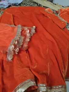 New Orange Velvet Ethnic Lehanga