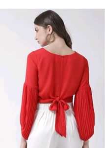 For Women Red Solid Blouson Top