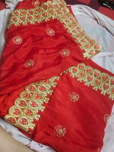 Heavy Border Work Saree With Blouse Piece