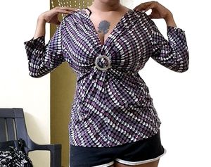 Printed Pink Long Sleeve Plunge Top