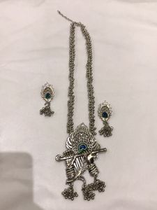 Silver Krishna Necklace & Earring Set