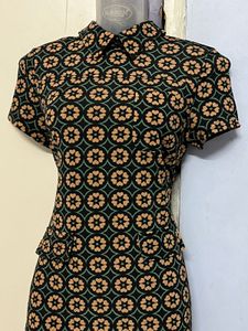 Korean High Neck Patterned Mini Dress