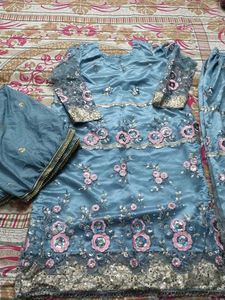 Blue Embroidered Indian Suit