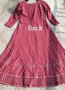 Mirror Work Embroidery A Line Gown With Dupatta