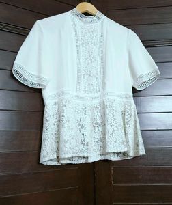Zara Elegant White Lace Peplum Top