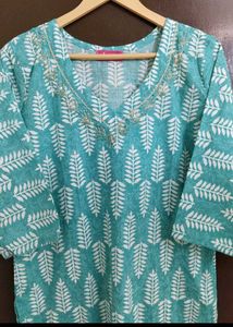 New Pure Cotton Suit With Cutdana Work On Neck