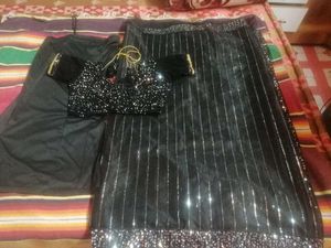 Stunning Black Sequin Saree with Blouse