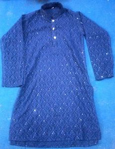 Blue Embroidered Kurta And T-shirt Combo