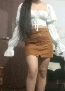 Brown Front Zip Nd Pocket Short Skirt ..Size S