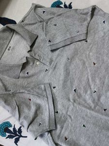 Uniqlo Men Cotton Mix Grey Printed Polo Tshirt